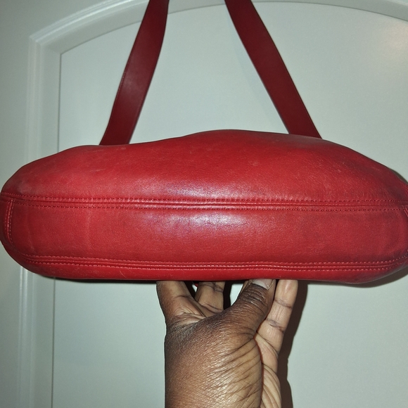 Coach Red Leather Shoulder Bag with Gold Buckle - Picture 4 of 10